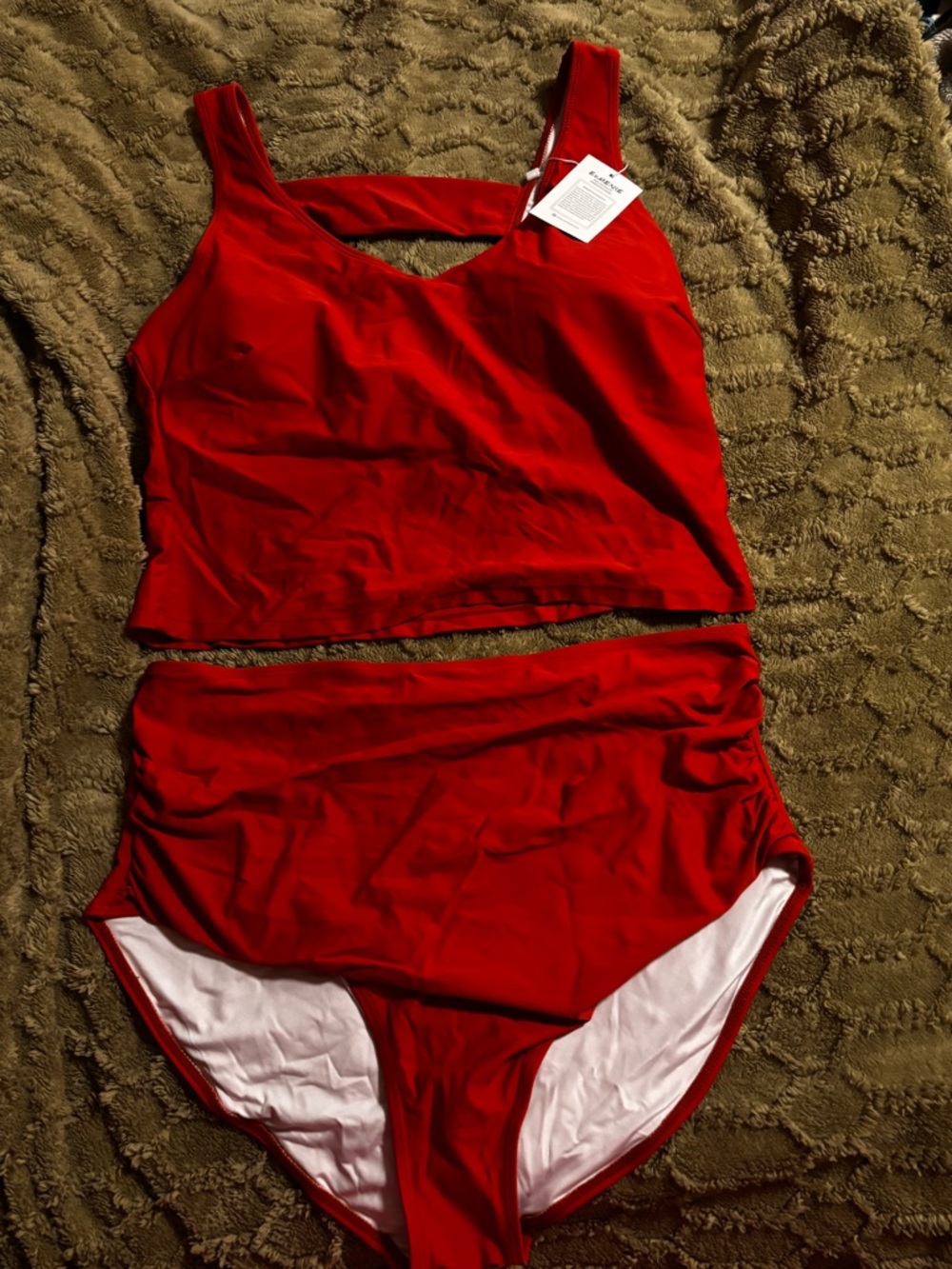 Women’s Rust colored Two-Piece Swim Set - High Waist Bottom & Tankini Top